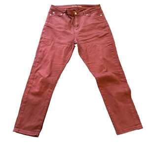 Michael Kors Skinny Stretch Jeans Womens Sz 10p Mid Rise Burgundy Red Denim